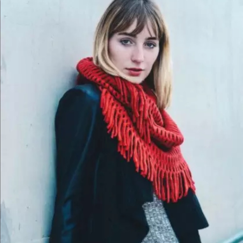 Fringe Infinity Scarf CHRISTMAS RED Chenille